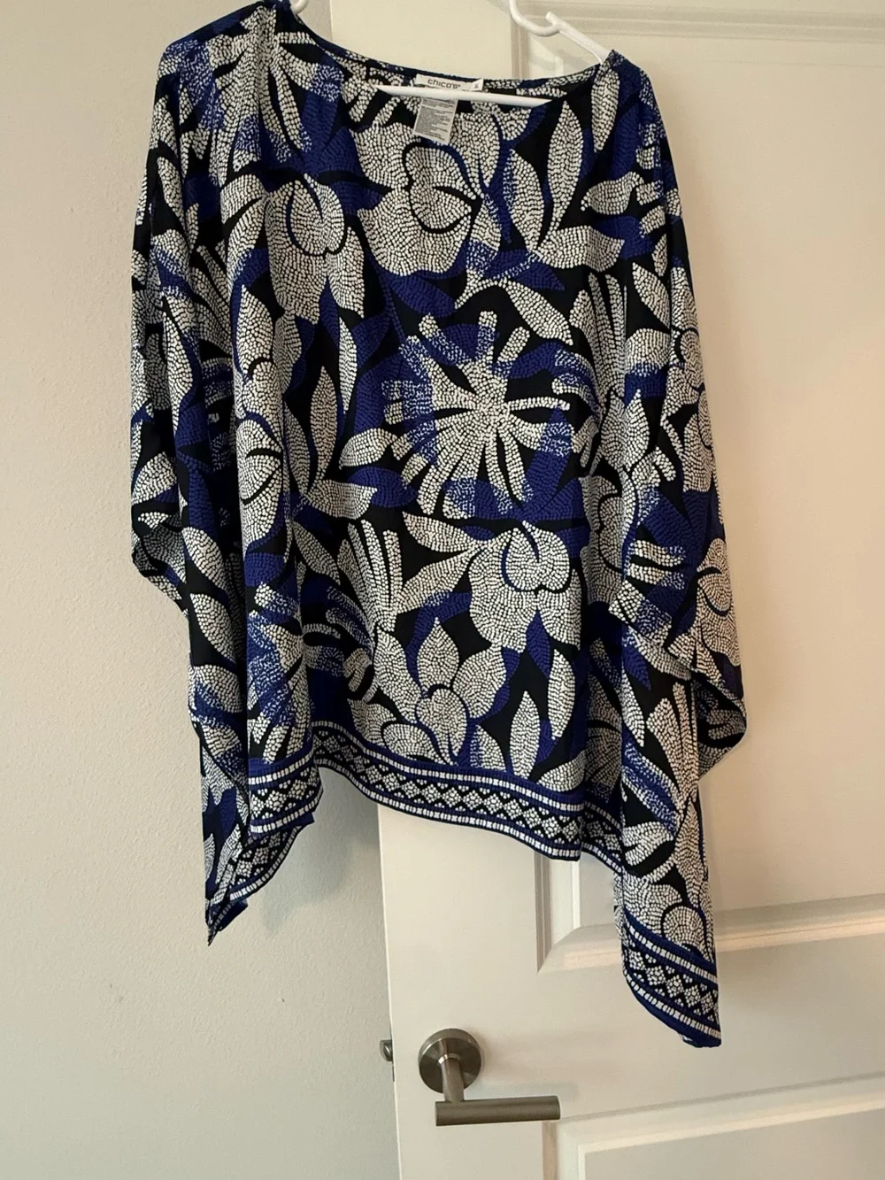 Chico's Blue and White Floral Poncho - Picture 3 of 8